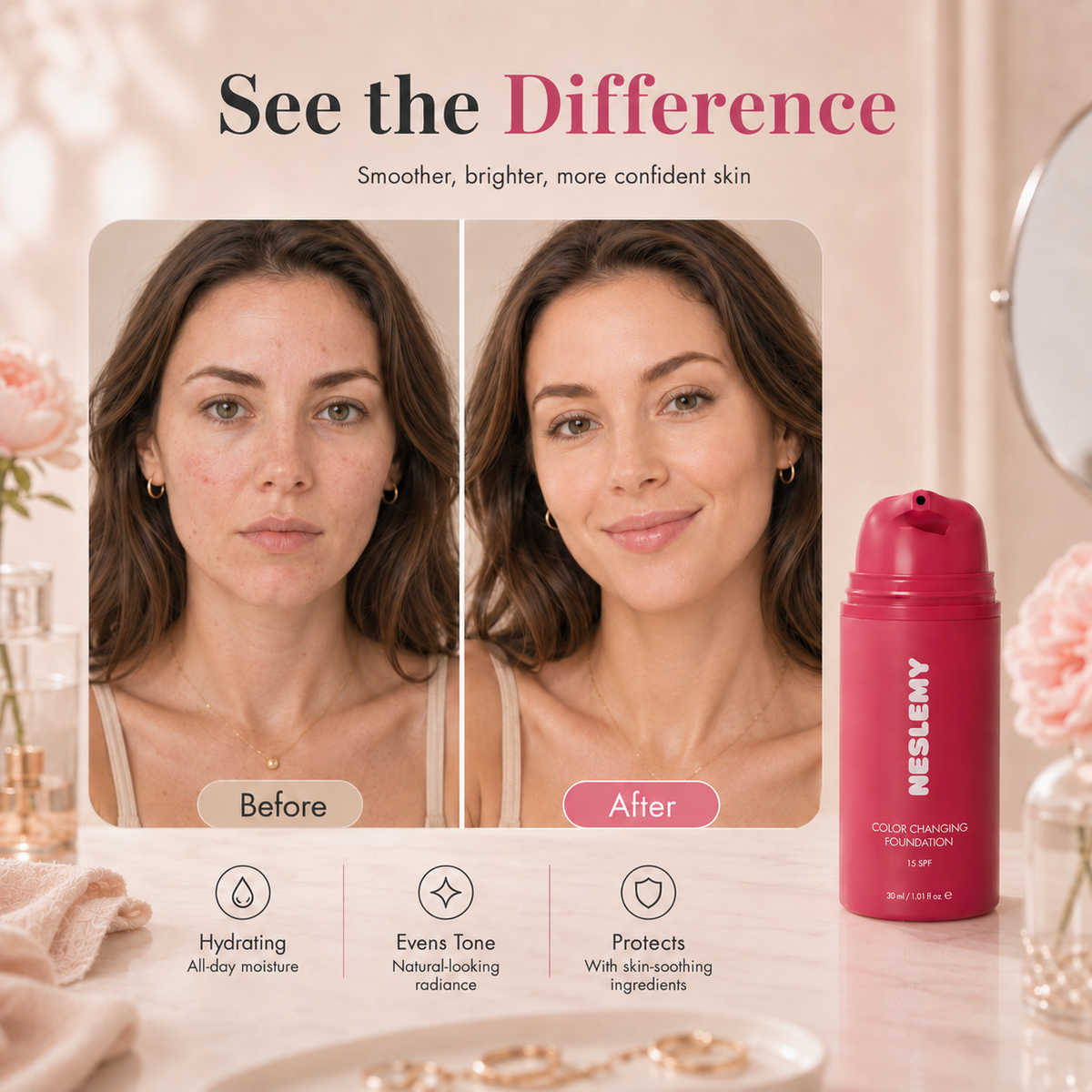 NESLEMY™ Adaptive Glow Foundation – A Monthly Ritual for Fresh-Looking Skin
